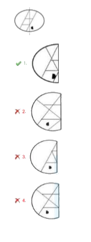 Select the option that depicts how the given transparent sheet would appear if it folded at the dotted line .