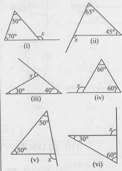 Find the value of the unknown exterior angle X in the following diagrams:
