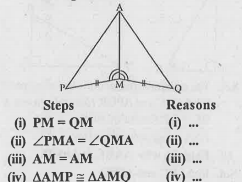 You have to show that triangleAMP narr= triangleAMQ. In the following proof, supply the missing reasons.