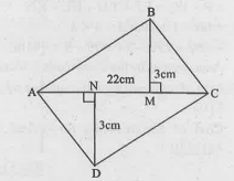 Find the area of the quadrilateral ABCD. Here, AC=22cm, BM=3cm, DN=3cm, and BM botAC, DNbotAC.