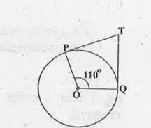 ಚಿತ್ರ ರಲ್ಲಿ, angle POQ = 110^circ, ಆಗಿರುವಂತೆ, O ಕೇಂದ್ರವುಳ್ಳ ವೃತ್ತ
TP ಮತ್ತು TQ ಸ್ಪರ್ಶಕಗಳಾಗಿವೆ. ಹಾಗ್ಳಾದರೆ anglePTQ ದ . ಅಳತೆಯು.