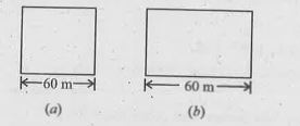 A square and a rectamgular field with measurements as given in the figure have the same perimeter.Which field has a larger area?