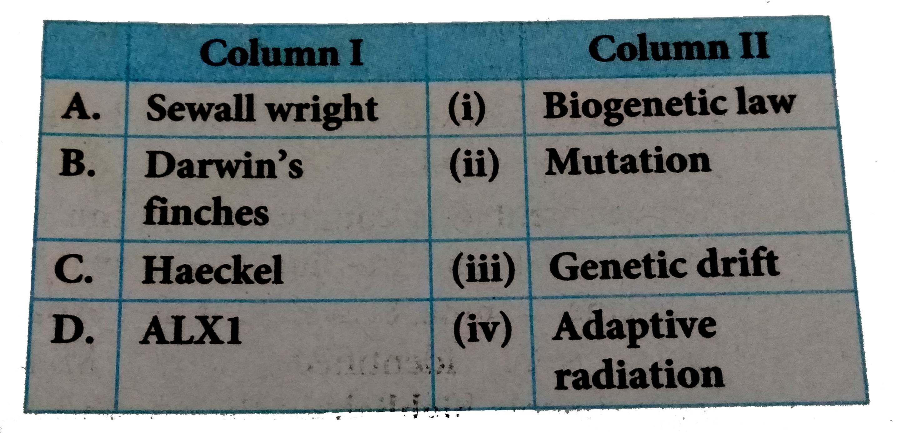 Match column I with column II and select the correct option from the codes given below.