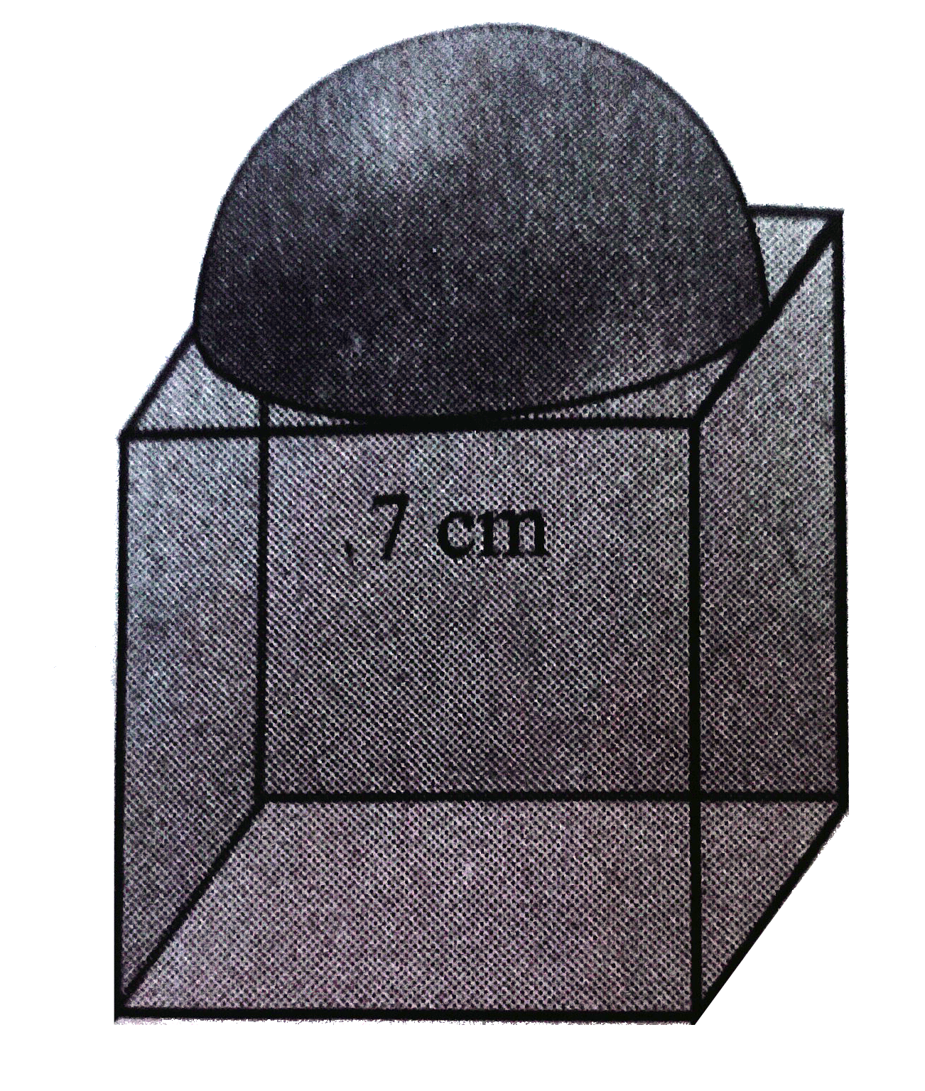 As shown in figure a cubical block of side 7 cm is surmounted by a hemisphere. Find the surface area of the solid.