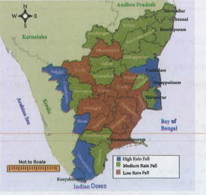 Look at the map of Tamilnadu showing annual rainfall and answer the questions given below.  Identify the districts that get a mediun annual rainfall in Tamilnadu.