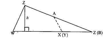 Cut trapezium WXYZ into two pieces by cutting along ZA. Place DeltaZYA as shown in figure below, where AY is placed on AX.       What is the length of the base of the larger triangle ? Write an expression for the area of this triangle. (see figure above)