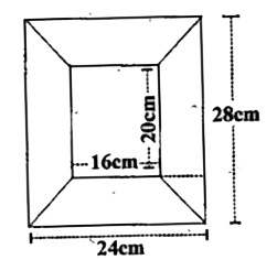 Diagram of the adjacent picture frame has outer dimensions = 24 cm xx 28 cm and inner dimensions 16 cm xx 20 cm. Find the area of each section of the frame, if the width of each section is same.