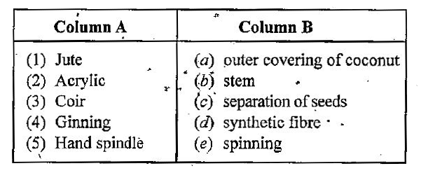 Match The Column A With Column B: