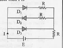 in the foll. Circuit of PN junction , diodes D1, D2 and D3 are ideal then I is