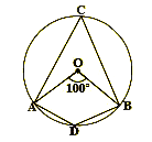 In the figure, 'O' is the centre of the circle.   angleAOB = 100^(@) find angleADB.