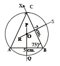 Construct a circumcircle of the triangle ABC where  AB = 5 cm, angleB=75^(@) and BC = 7 cm