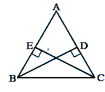 In the adjacent figure, BD and CE are altitudes of Delta ABC  such that BD = CE    Is  angle DBC = angle ECB  ? Why or why not