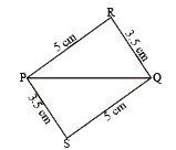 In adjacent figure, choose the correct answer      Delta PQR ~= Delta PQS (ii) ΔPQR≅ΔQPS
(iii) ΔPQR≅ΔSQP
(iv) ΔPQR≅ΔSPQ