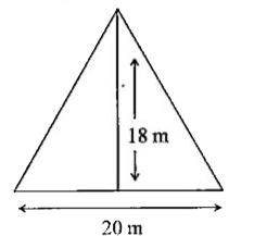 The given figure shows a triangle of 18 m height. The base of the triangle is 20 m long.      What is the area of the triangle?