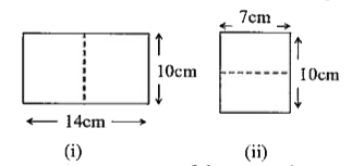 A rectangle sheet of paper is 10 cm long and 14 cm wide. It is folded once as shown in the figure (i) and then folded again as shown in the figure (ii).      What will be the area of the rectangle formed after the second fold?