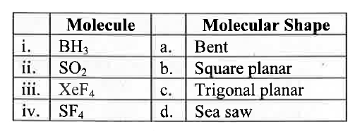 Match the molecules to their molecular shapes.