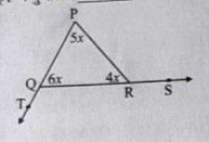 triangle PQRच्या कोनाच्या मापाचे गुणोत्तर 4: 5: 6 आहे, तर angle PRS : angle RQT चे गुणोत्तर आहे.