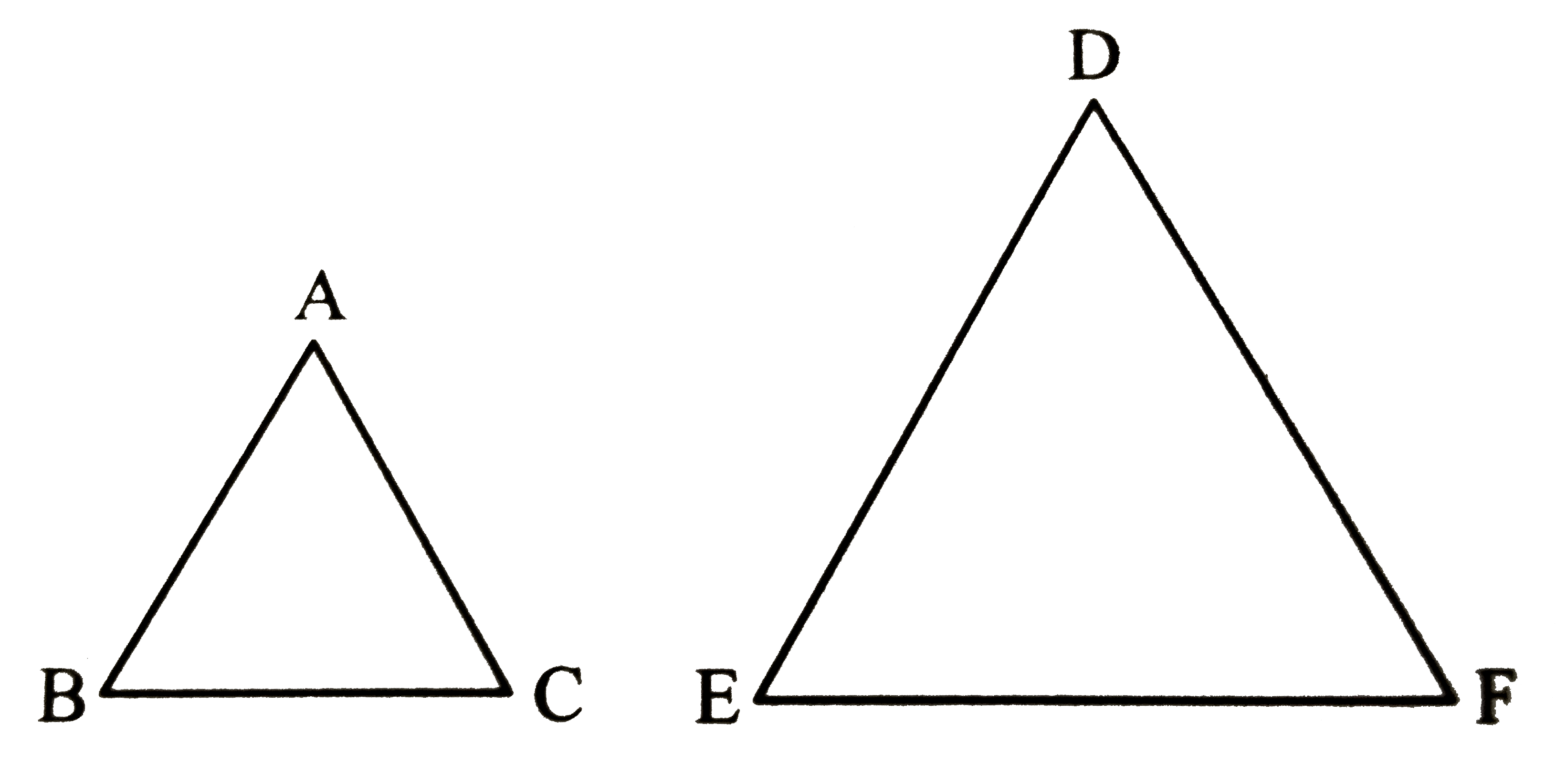 DeltaABC and DeltaDEF are equlateral triangles. A(DeltaABC) : A(DeltaDEF) =  1 : 2. If AB = 4 , then what is length of DE?