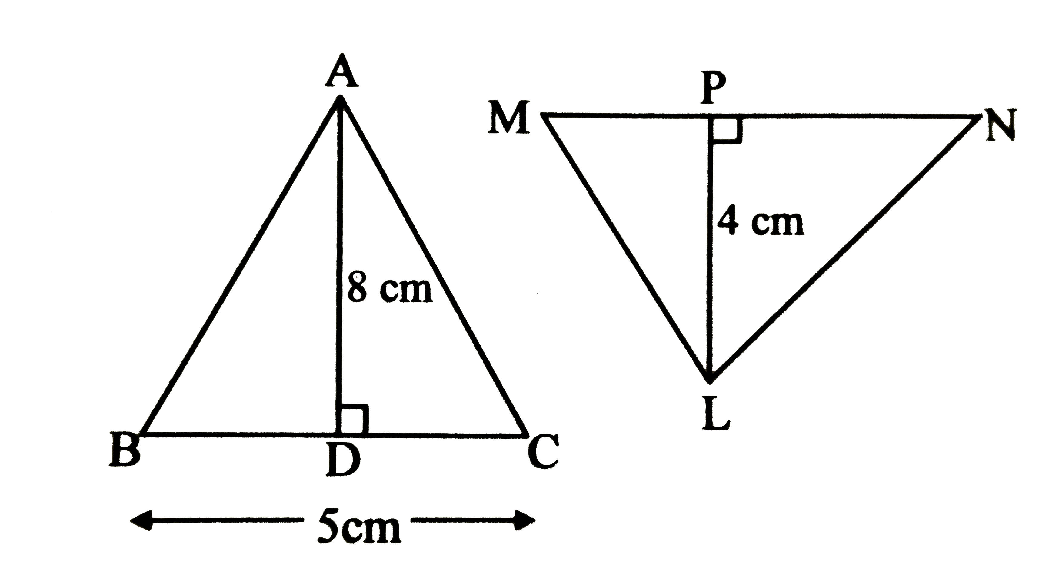 If A(DeltaABC)=A(DeltaLMN), then MN =