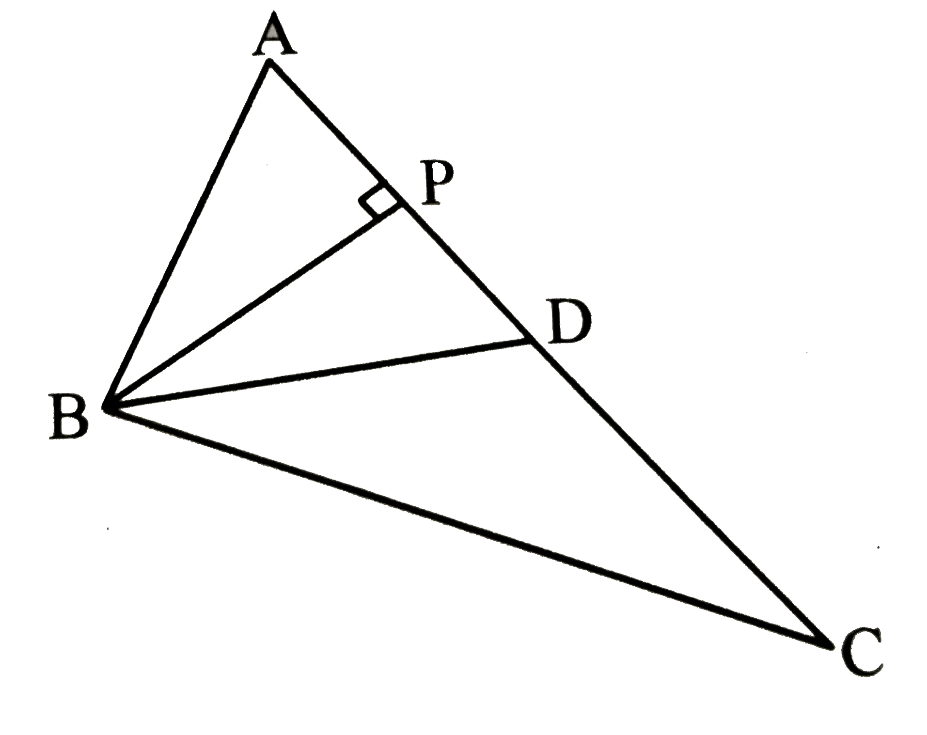 In the given figure, in DeltaABC, point D is on side AC. If AC = 16,   DC = 9 and BPbot AC then, find the following rations.  i. (A(DeltaABD))/(A(DeltaABC))   ii.(A(DeltaBDC))/(A(DeltaABC))  iii. (A(DeltaABD))/(A(DeltaBDC))