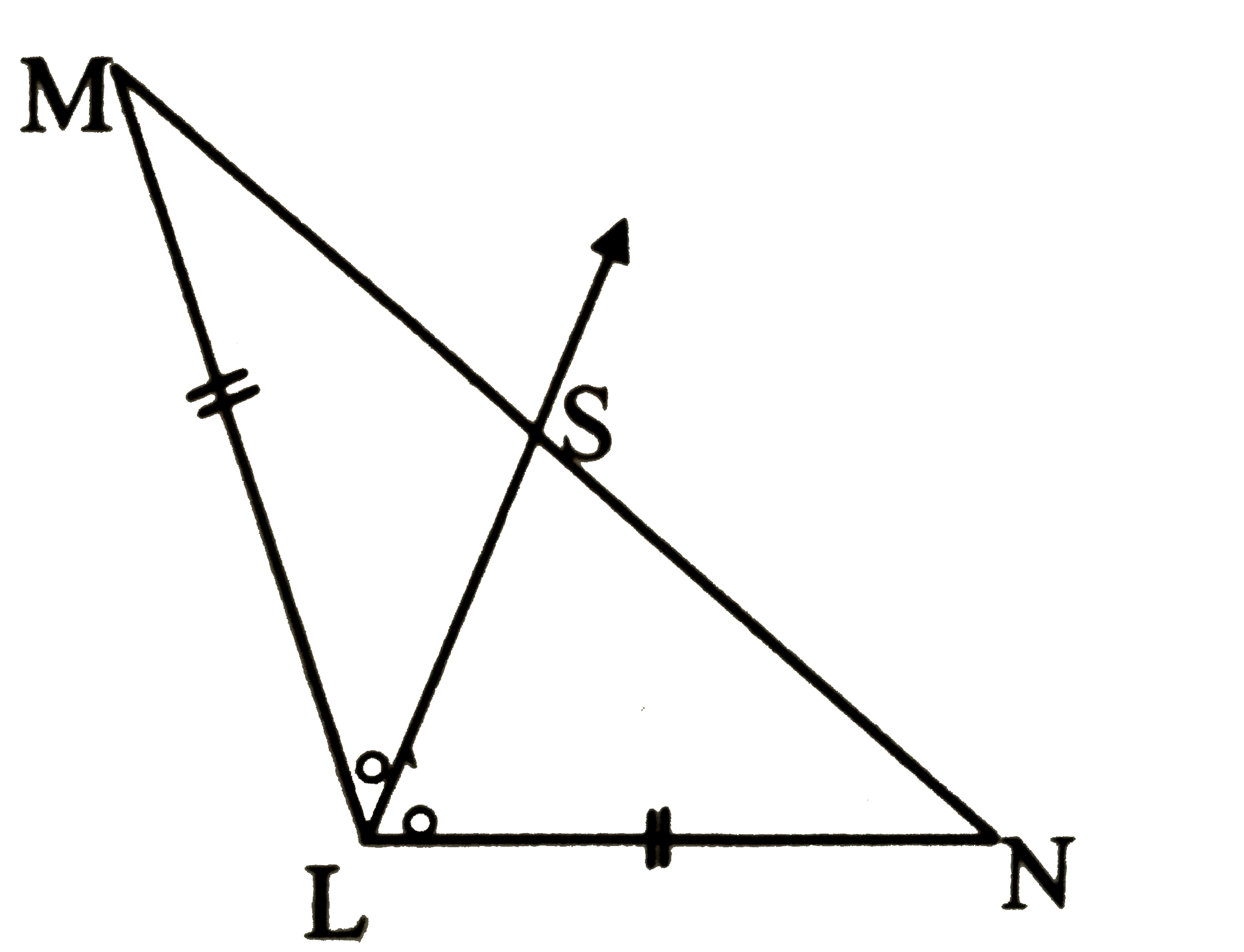 In the given figure, ray LS is the bisector of /MLN, and ML =LN. Find the relation between MS and SN.