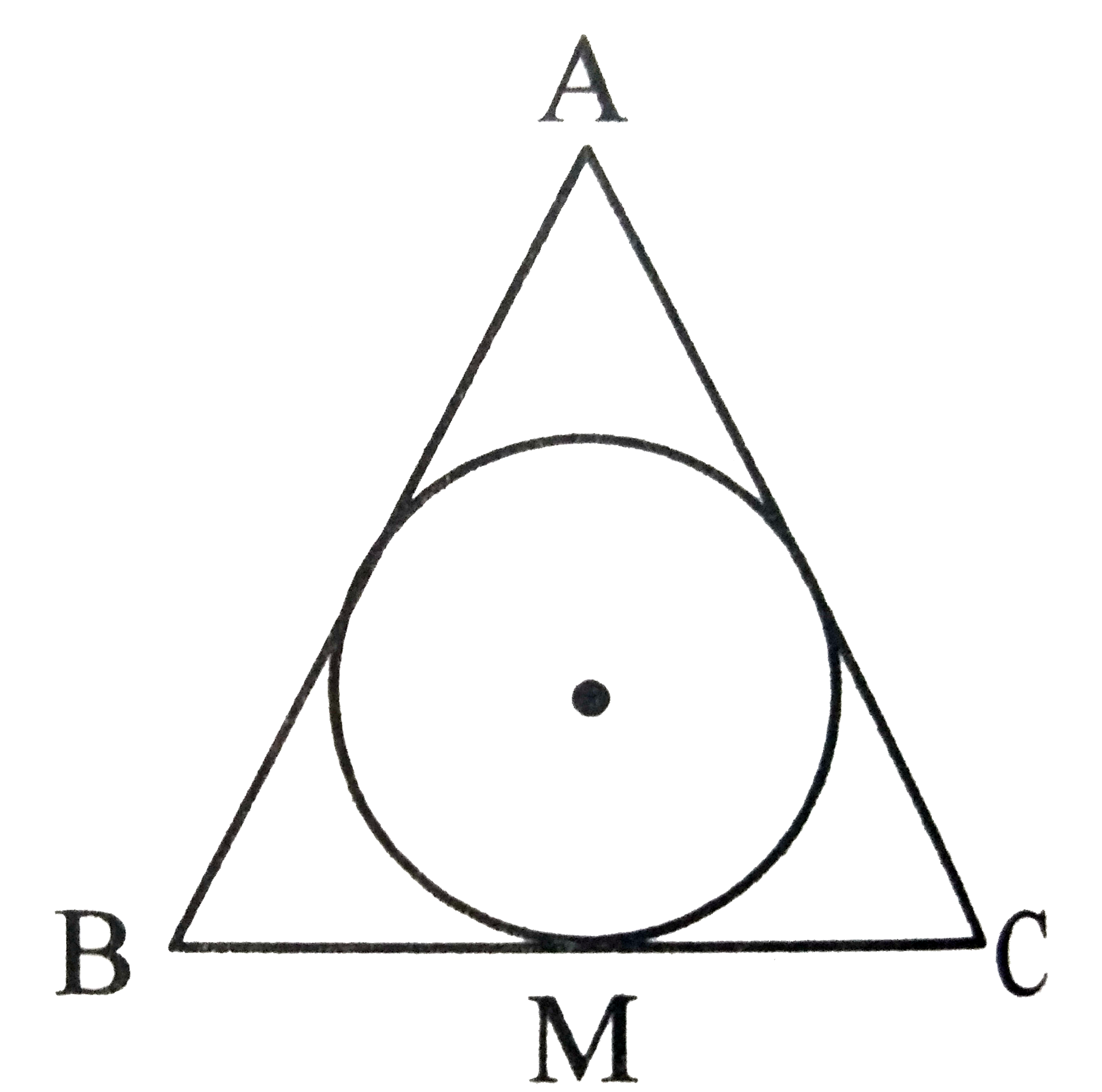 In the adjoining figure, the circle is the incircle of isosceles DeltaABC, where seg AB=seg AC. Prove that M bisects BC.