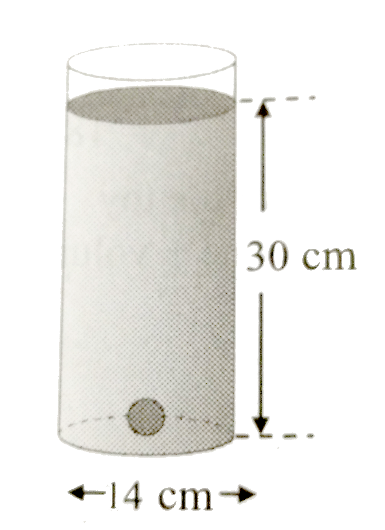 As shown in the figure, a cylindrical glass contains water. A metal sphere of diameter  2 cm is immersed in it. Find the volume of  the water.