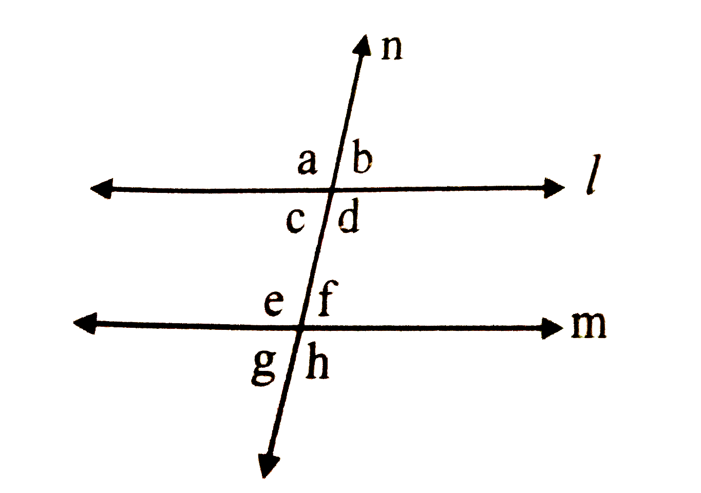 As shown in the figure, if lines /and m are parallel,  then write algebraic equations using the property of interior angles.