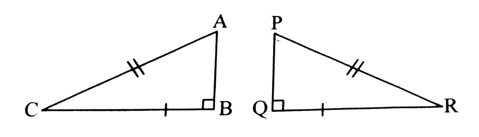 In the figures given below, equal parts of triangles are marked with  the same signs. Observe the figures and state the test by which the  two triangles are congruent.