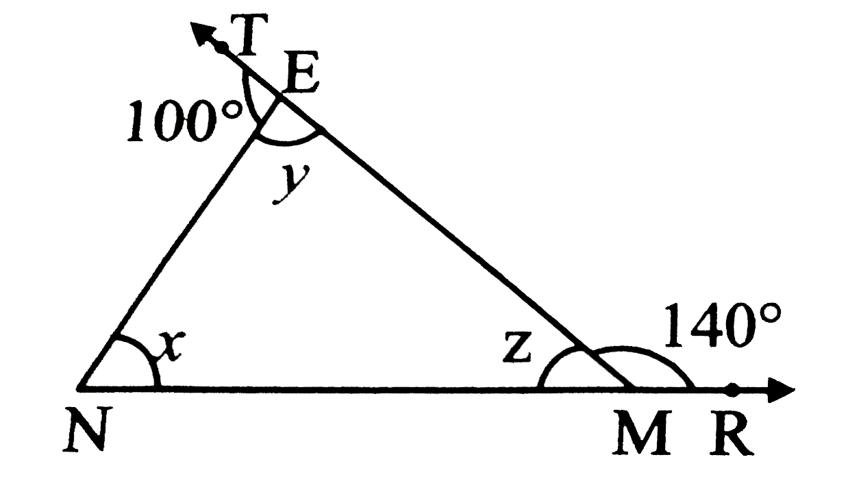 In the given figure, measures of some  angles are given . Using the measures, find the values of x and y .