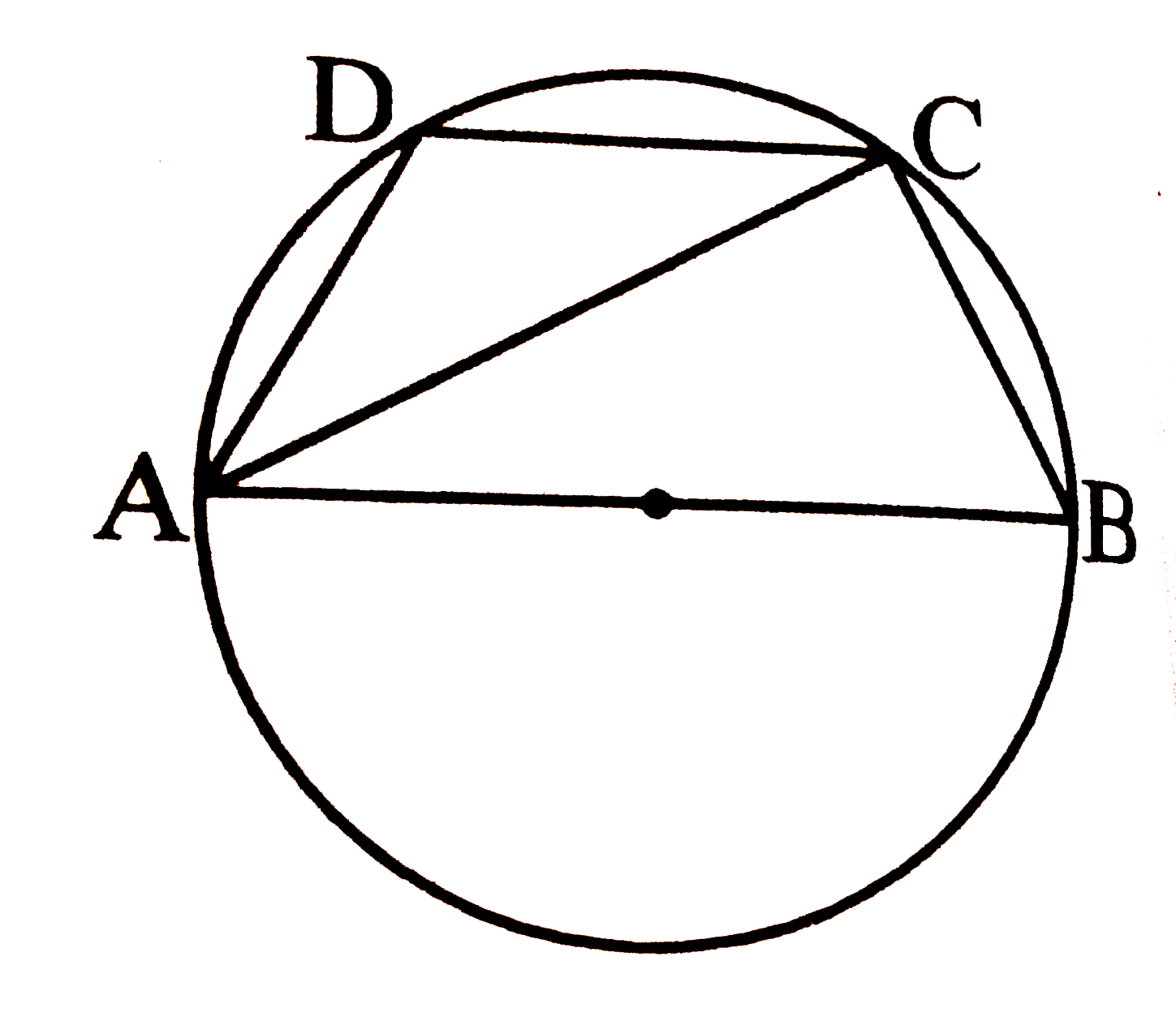 In the figure, square ABCD is a cyclic quadrilateral. seg AB is a diameter. If angle ADC = 120^(@), find the measure of angle BAC.