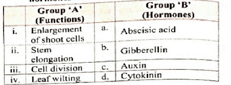 Match the following   Match the functions given in Group A with hormones in Group B.