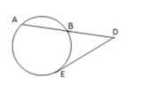 In the circle above, chord bar(AB) is extended to meet the tangent bar(DE) at D. If bar(AB) = 12 cm and bar(DE)=8cm , find the length of BD.