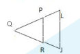 For a pair of similar trianges, the angles made at Q is same in both the triangles PQR and LQJ      If the length of side QJ is 10 cm and QR is 5 cm, what is the ratio of their total area?