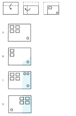 The sequence of folding a piece of paper and the manner in which the folded paper has been cut is shown in the question figure. Select the figure from the answer figures that would most closely resemble the unfolded paper.