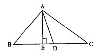 চিত্রে D হলো BC-এর মধ্যবিন্দু। এবং AE| BC। যদি BC=a, AC=b, AB = c, ED = x, AD=p এবং AE = h হয় তবে প্রমাণ করো- c^2=p^2-ax+a^2/4