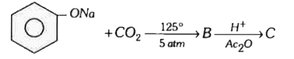 सोडियम फैनाक्साइड की उच्च दाब और 125^(@) C पर CO2 से अभिक्रिया करने पर जो यौगिक प्राप्त होता है उसके एसिटिलेशन पर क्रिया फल C होता है      बड़ी मात्रा में क्रिया फल C होगा