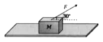 एक खुरदरे  क्षैतिज  तल पर  M=5kg  द्रव्यमान का एक गुटका रखा है।  गुटके  एवं तल के बीच घर्षण गुणांक 0.2 है और F=40N हो तो गुटके का त्वरण  होगा :