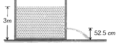 एक बेलनाकार बर्तन में पानी 3m की ऊँचाई तक भरा है। बर्तन के पेंदे में स्थित छिद्र (Orifice) एवं बीकर (बर्तन) के अनुप्रस्थ काट के क्षेत्रफल का अनुपात 0.1 है। छिद्र से बाहर निकलने वाले द्रव के वेग के वर्ग का मान है, (g= 10 m/s^(2))