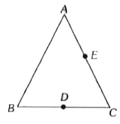 एक समद्विबाहु त्रिभुज ABC की भुजा BC और AC , 2a है | इसके प्रत्येक कोने पर +q आवेश स्थित है | बिन्दु D और E क्रमशः भुजाओं BC और CA के मध्यबिन्दु है | तो D से E तक किसी आवेश को ले जाने में किया गया कार्य होगा