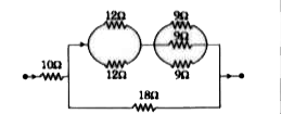 निम्न परिपथ में 18Omega के प्रतिरोध से 2 J//sec की दर से ऊष्मा व्यय होता है। 10Omega के प्रतिरोध में शक्ति व्यय होगा