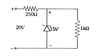 जैसा कि आरेख (चित्र) में दिखाया गया है, एक जेनर डायोड को जिसकी भंजक वोल्टता 15V है। किसी वोल्टता नियंत्रक परिपथ में प्रयुक्त किया गया है, तो डायोड से होकर जाने वाली विद्युत धारा का मान है