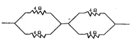 4 ओम प्रतिरोध वाली 4 कुंडलियाँ दी गई आकृति के अनुसार जोड़ी गई हैं। उनका समतुल्य प्रतिरोध होगा-