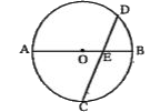 AB वृत्त का व्यास है जिसका केन्द्र O है। CD,AB को E पर इस प्रकार काटती है कि DE = EBI यदि  CE = 6 सेमी. तथा ED =2 सेमी. हो, तो वृत्त की त्रिज्या है