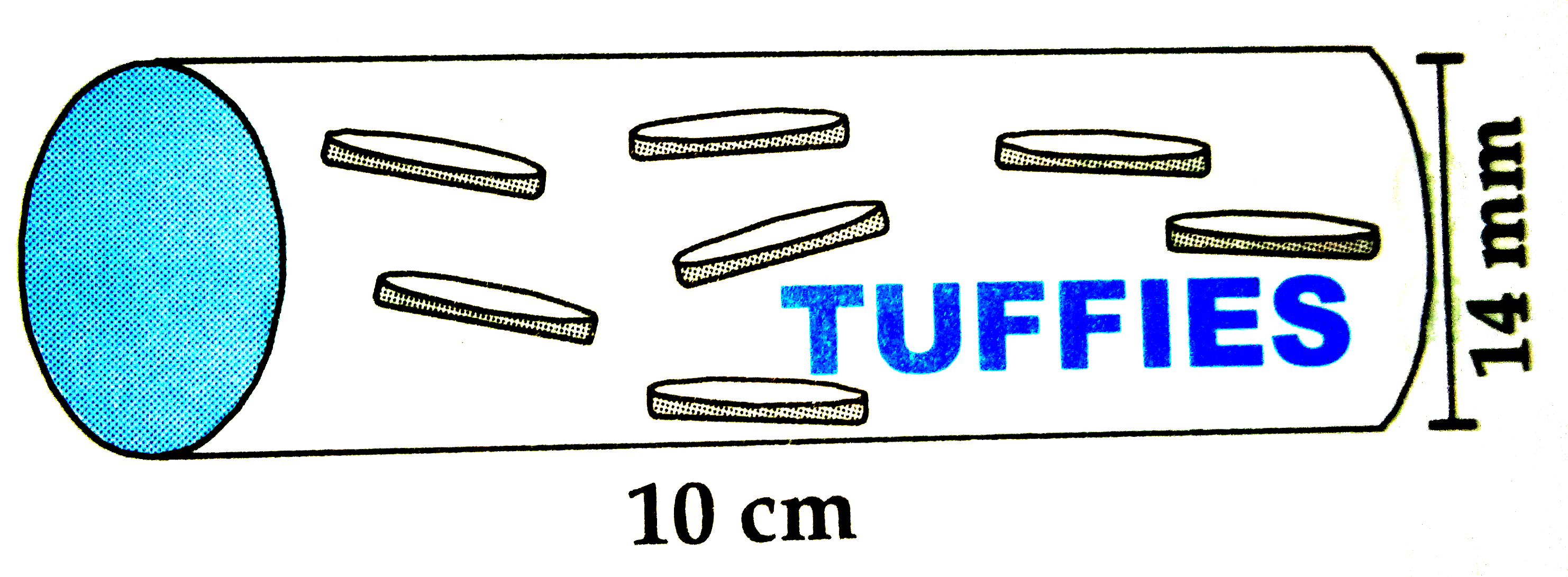 In the givewn figure , a cylinderical wrapper of flart tablets is shows. The radius of a tablet is 7 mm and its thickness is 5 mm. How many in the wrapper?