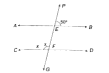 आकृति में AB||CD, यदि /PEB = 50^@, तो x का मान है