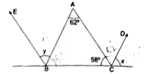 दी गई आकृति में AB||CD और AC||EB तो (x+y) का मान ज्ञात कीजिए