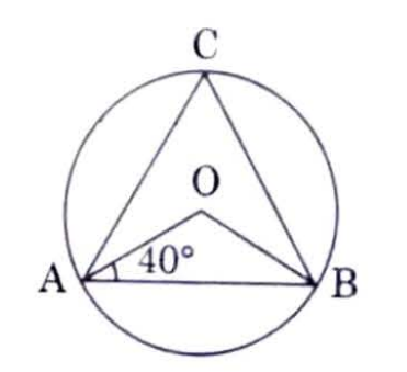 दिए गए चित्र में, यदि angleOAB = 40^@  तब, angleACB का मान है।