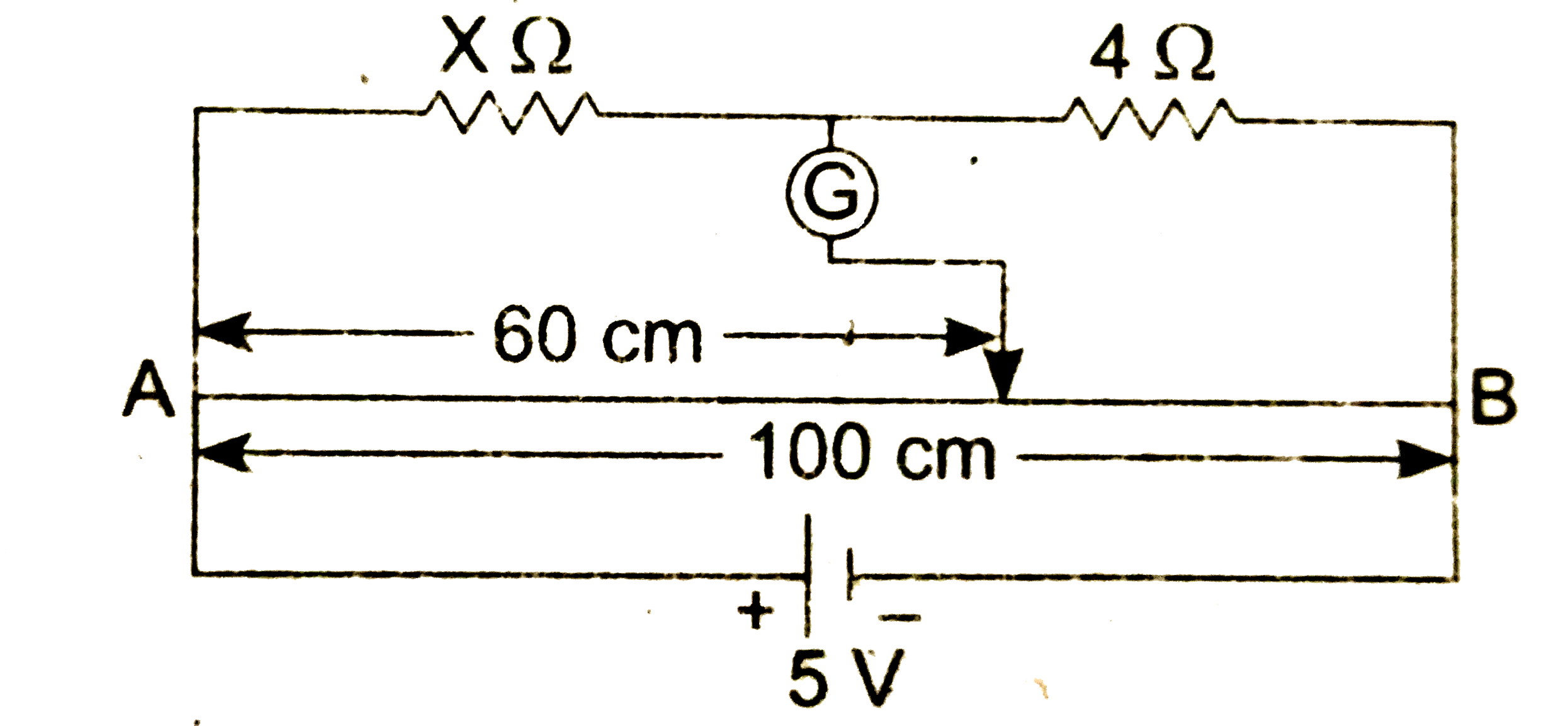एक 3 वोल्ट विधुत वाहक बल की सेल 4 ओम प्रतिरोध वाले विभवमापी तार AC के मध्य जुडी है । 12 ओम प्रतिरोध के सिरों के बिच विभवान्तर ज्ञात कीजिए यदि सम्पर्क बिंदु B विभवमापी तार के ठीक मध्य में हो ।