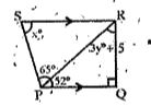 From the adjacent figure PQ I\I RS , angle RPQ  = 52^@ , angle RPS = 65^@ , angle PSR = x^@ and angle PRQ  = 3y^@ + 5 , then the value of x + y is